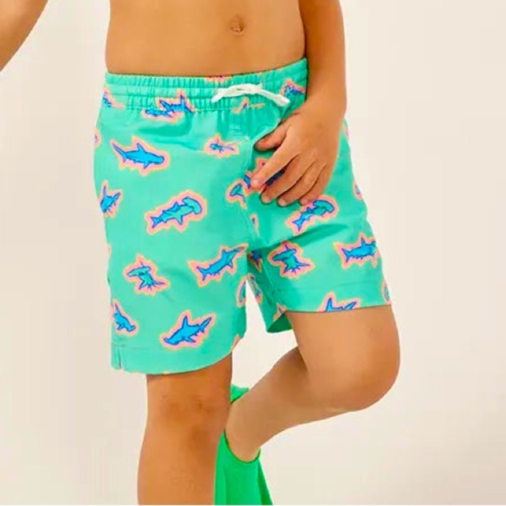 NWT Chubbies Toddler Classic Swim Trunk, Teal Sharks 2T